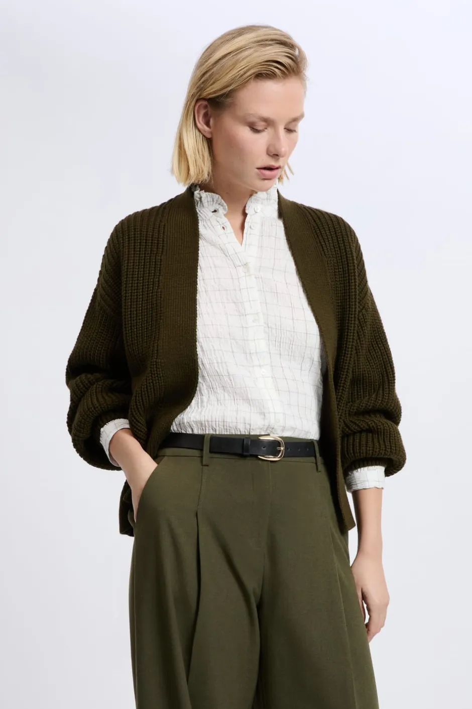 ETAM Cuello En V|Chaquetas|Gilet à manches longues grosse maille ARGILE