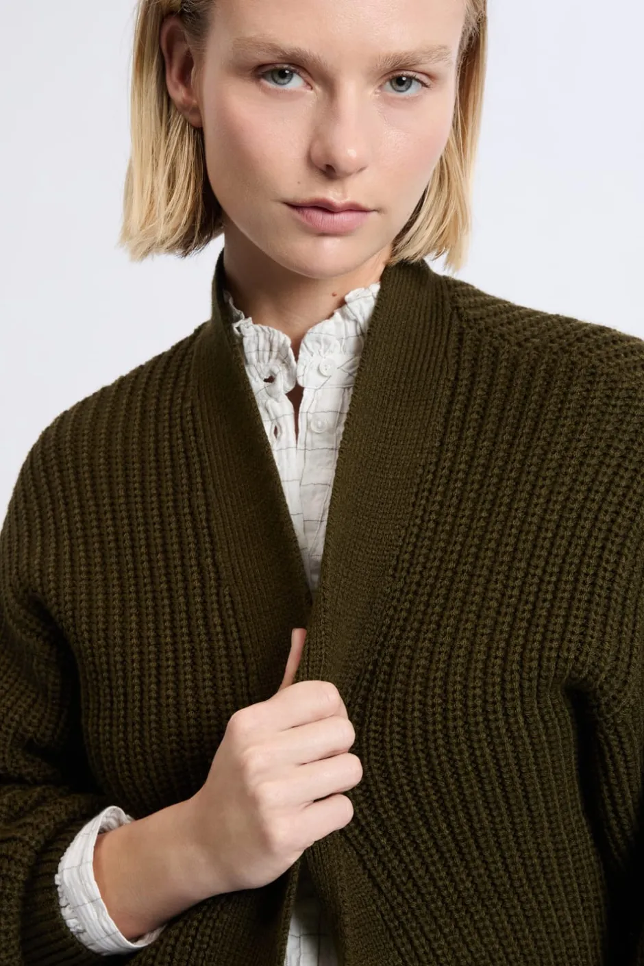 ETAM Cuello En V|Chaquetas|Gilet à manches longues grosse maille ARGILE