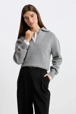 ETAM Básicos|Cuello Cremallera|Jersey con cuello camisero y cremallera GRIS