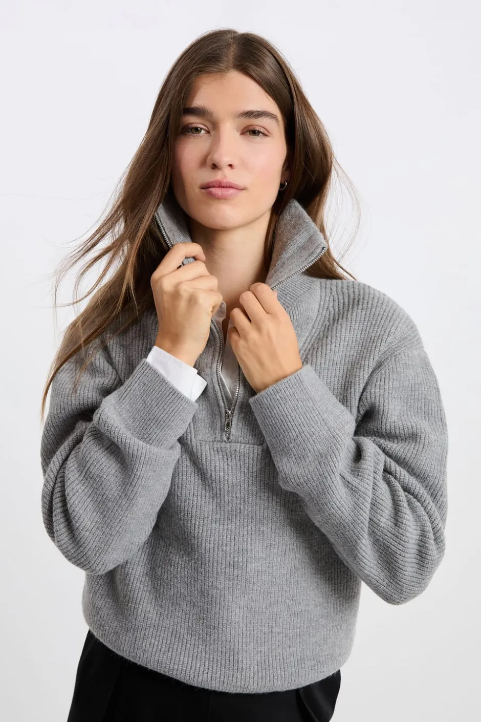 ETAM Básicos|Cuello Cremallera|Jersey con cuello camisero y cremallera GRIS