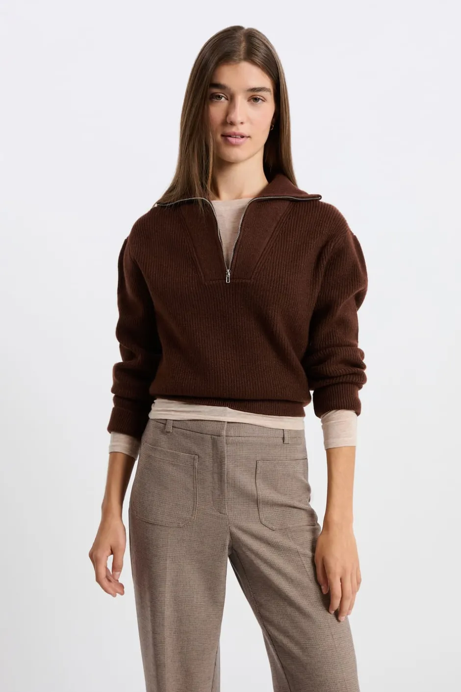 ETAM Básicos|Jerséis|Jersey con cuello campero CHOCOLATE
