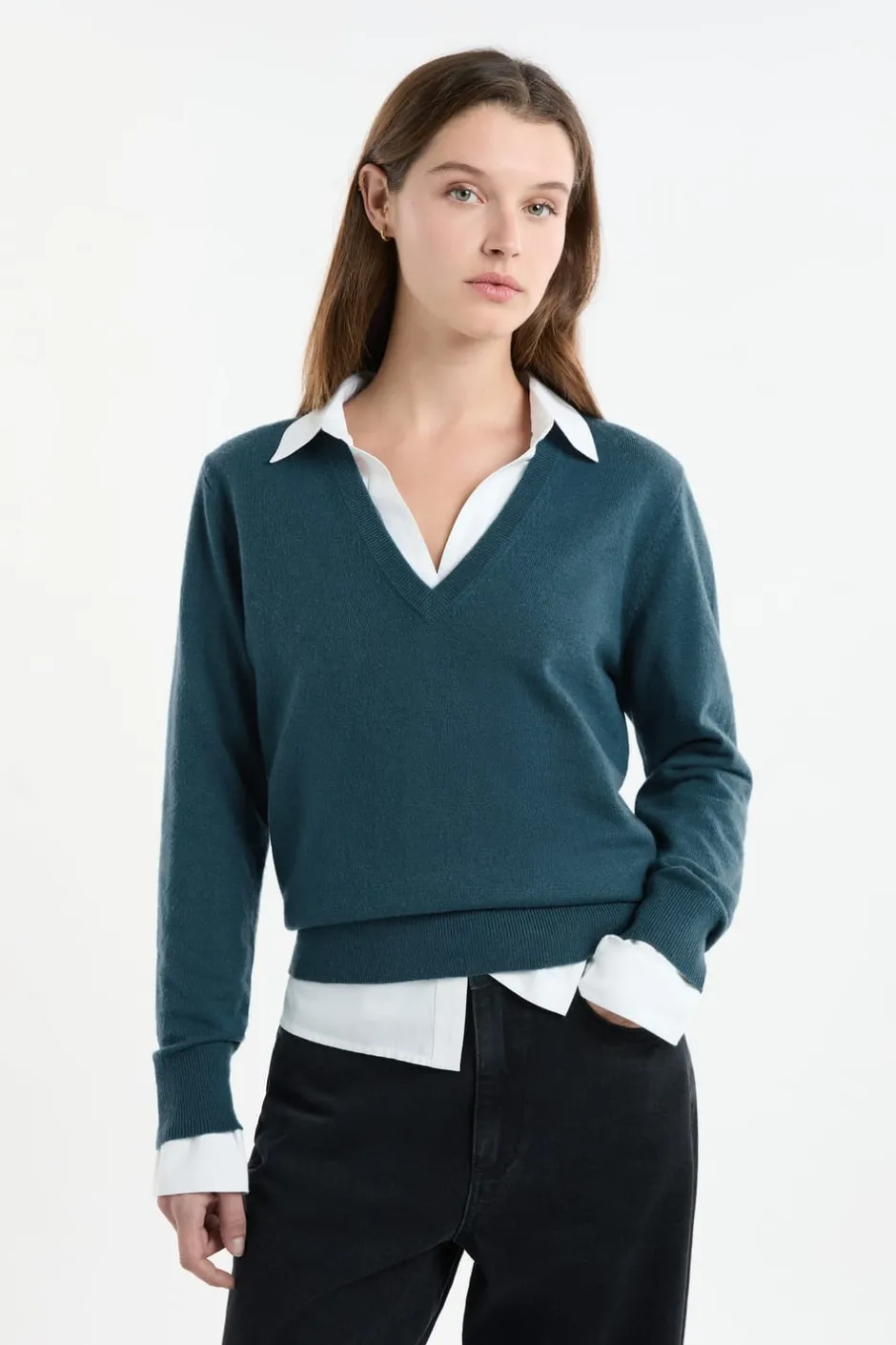 ETAM Cuello En V|Jerséis|Jersey con cuello en V de lana VERDE PATO