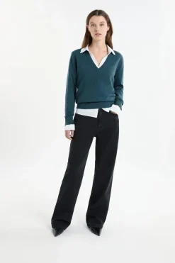 ETAM Cuello En V|Jerséis|Jersey con cuello en V de lana VERDE PATO