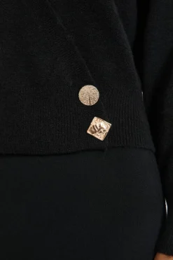 ETAM Jerséis|Jersey con cuello en V y botones dorados NEGRO