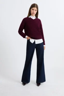 ETAM 100% Cashmere|Cuello En V|Jersey de cuello en V de cashmere MORADO