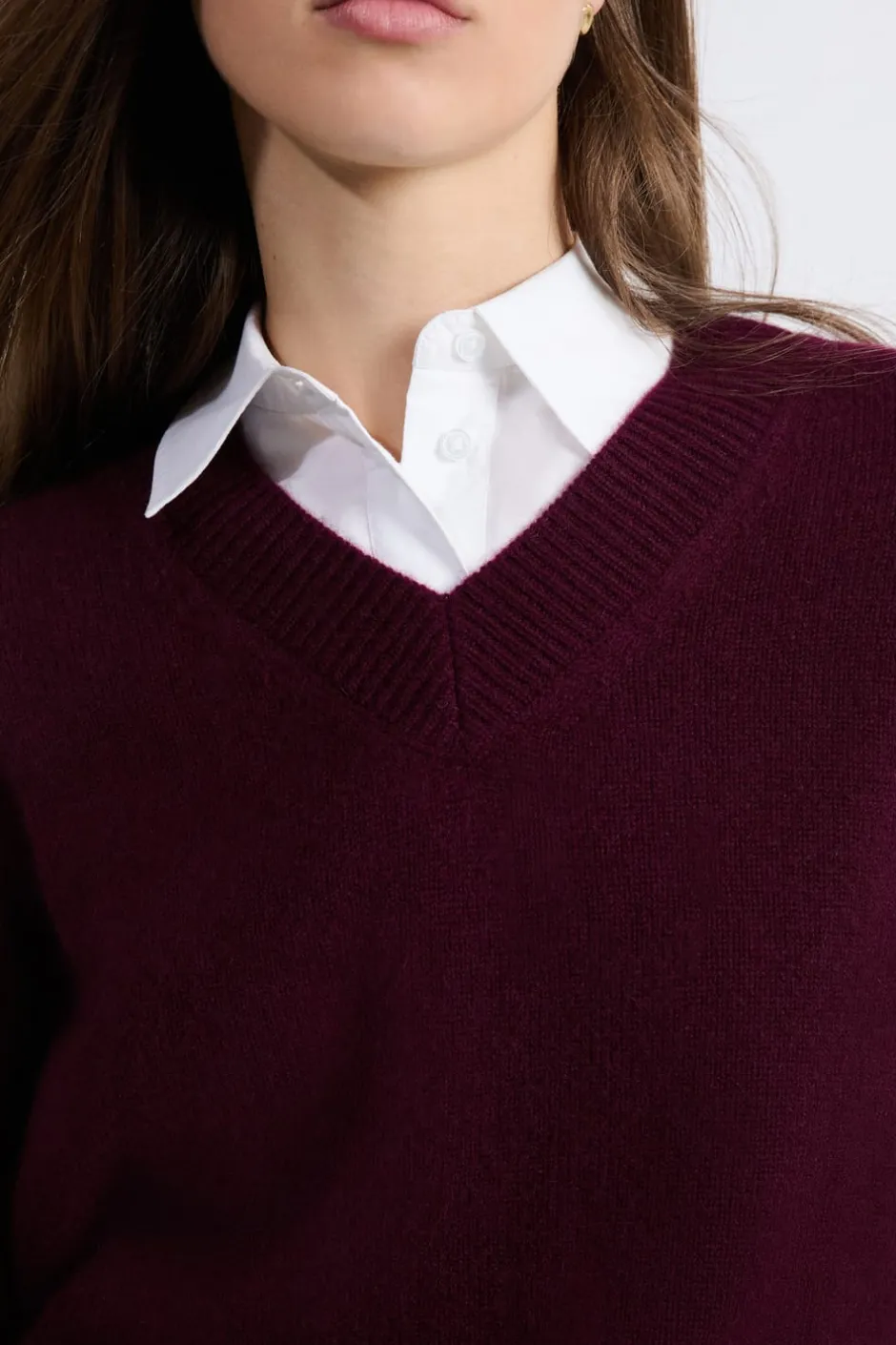 ETAM 100% Cashmere|Cuello En V|Jersey de cuello en V de cashmere MORADO