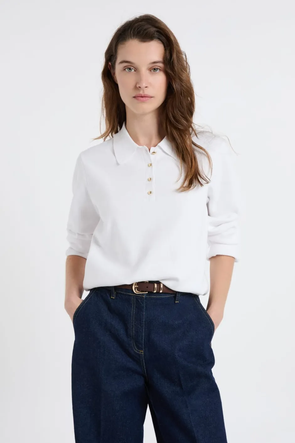 ETAM Jerséis|Jersey de cuello polo con botones dorados BLANCO