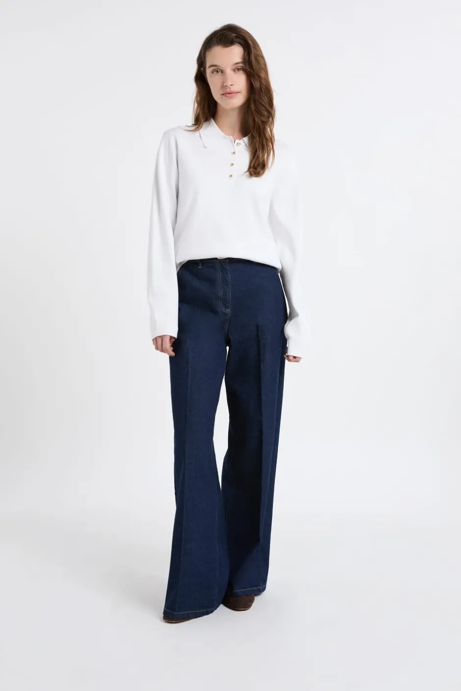 ETAM Jerséis|Jersey de cuello polo con botones dorados BLANCO