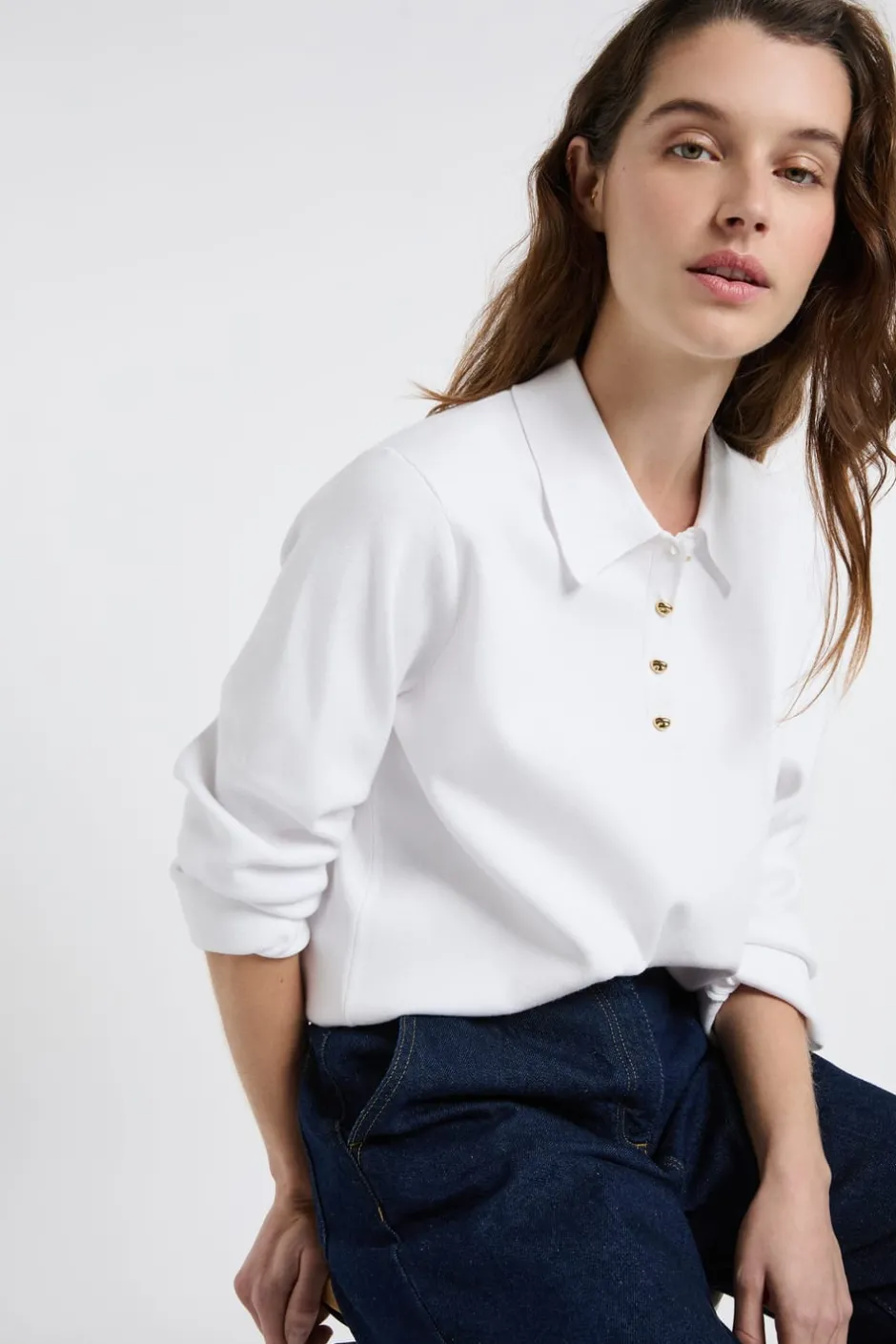 ETAM Jerséis|Jersey de cuello polo con botones dorados BLANCO