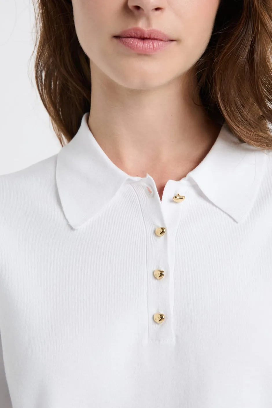 ETAM Jerséis|Jersey de cuello polo con botones dorados BLANCO