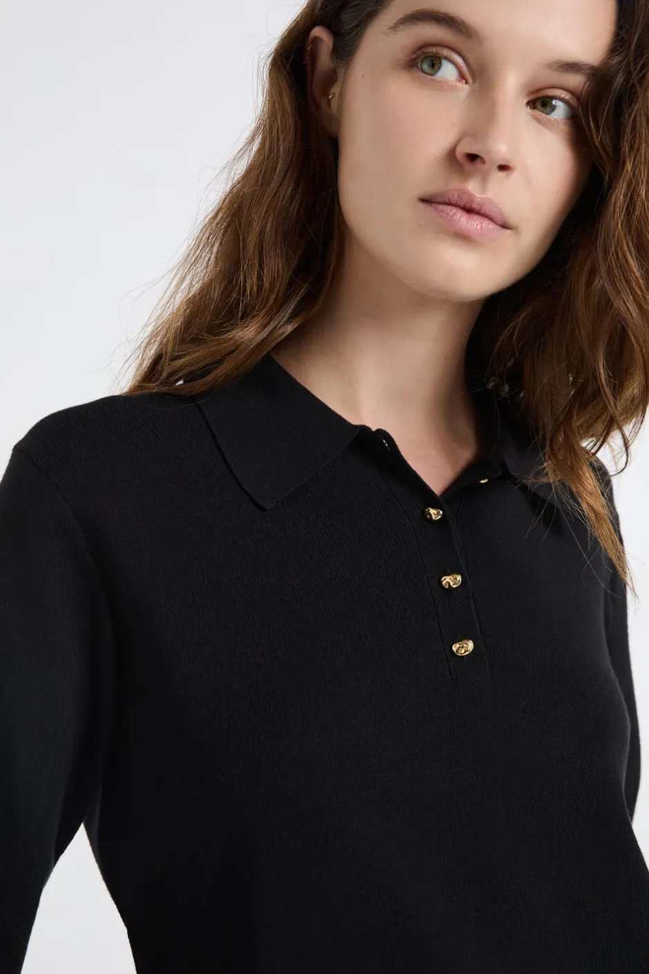 ETAM Jerséis|Jersey de cuello polo con botones dorados NEGRO