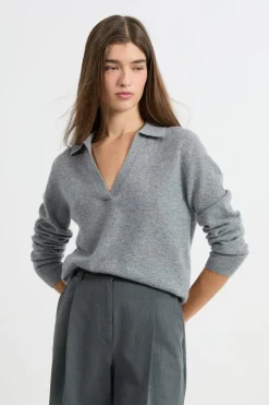 ETAM 100% Cashmere|Jerséis|Jersey de cuello polo de cashmere GRIS