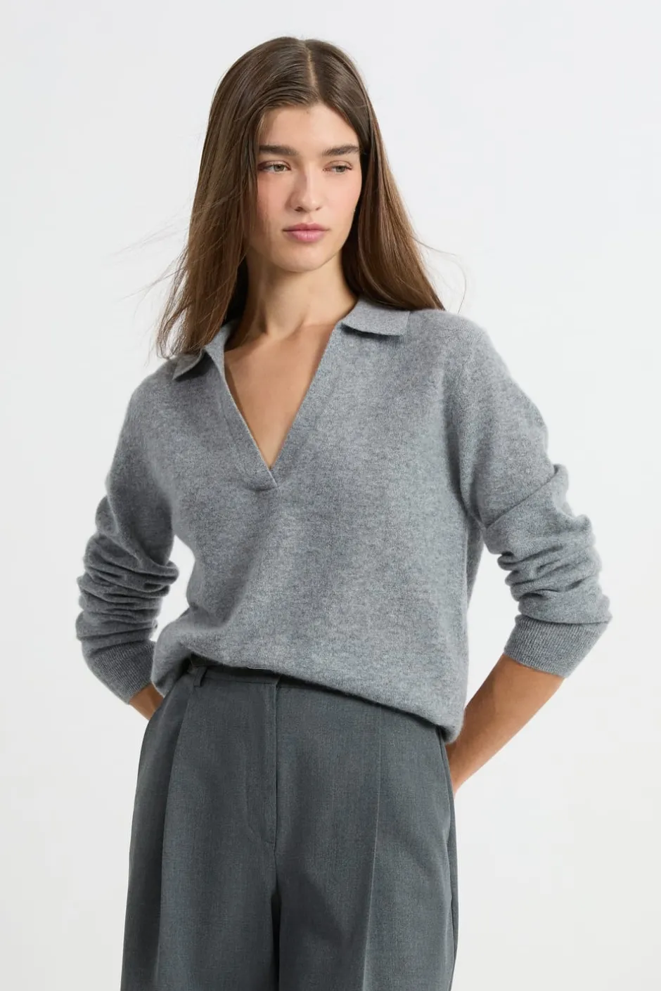 ETAM 100% Cashmere|Jerséis|Jersey de cuello polo de cashmere GRIS