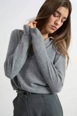 ETAM 100% Cashmere|Jerséis|Jersey de cuello polo de cashmere GRIS