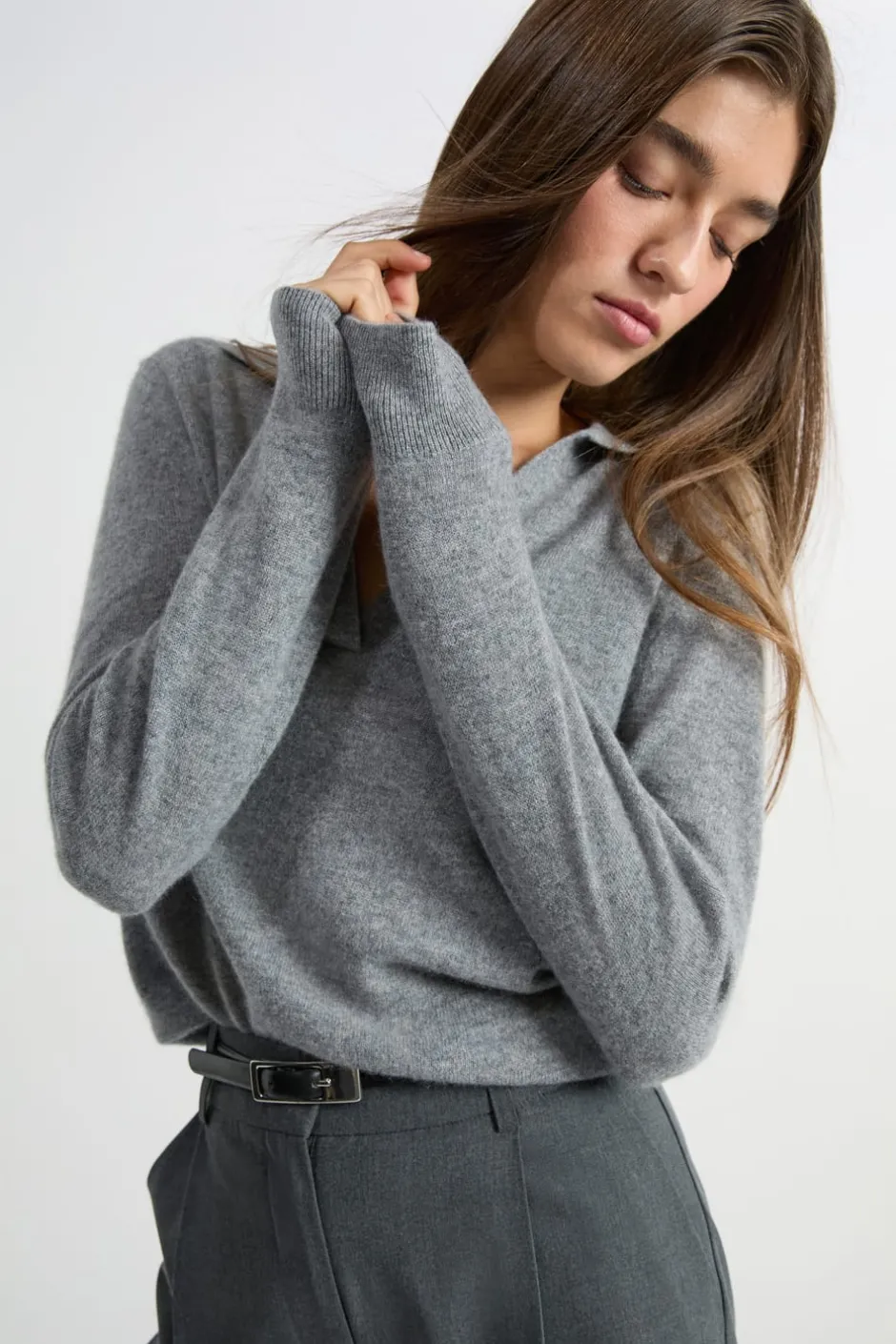 ETAM 100% Cashmere|Jerséis|Jersey de cuello polo de cashmere GRIS