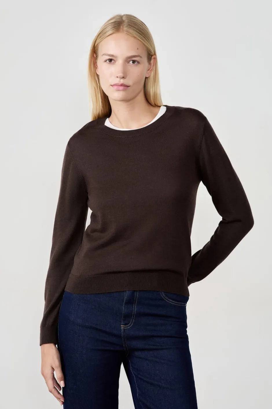 ETAM Básicos|Cuello Redondo|Jersey de cuello redondo con lana CHOCOLATE