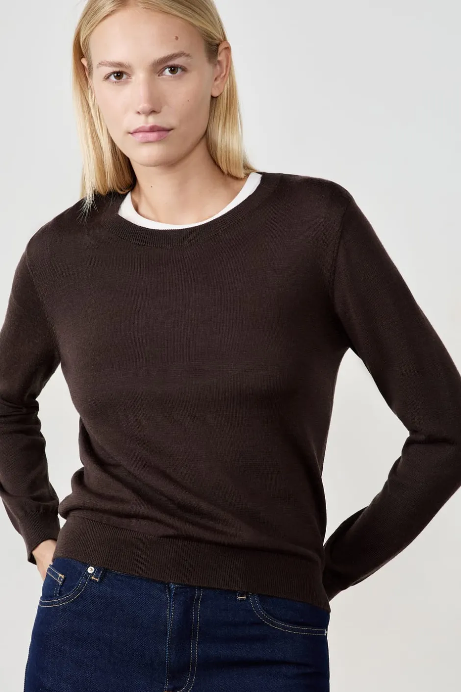 ETAM Básicos|Cuello Redondo|Jersey de cuello redondo con lana CHOCOLATE