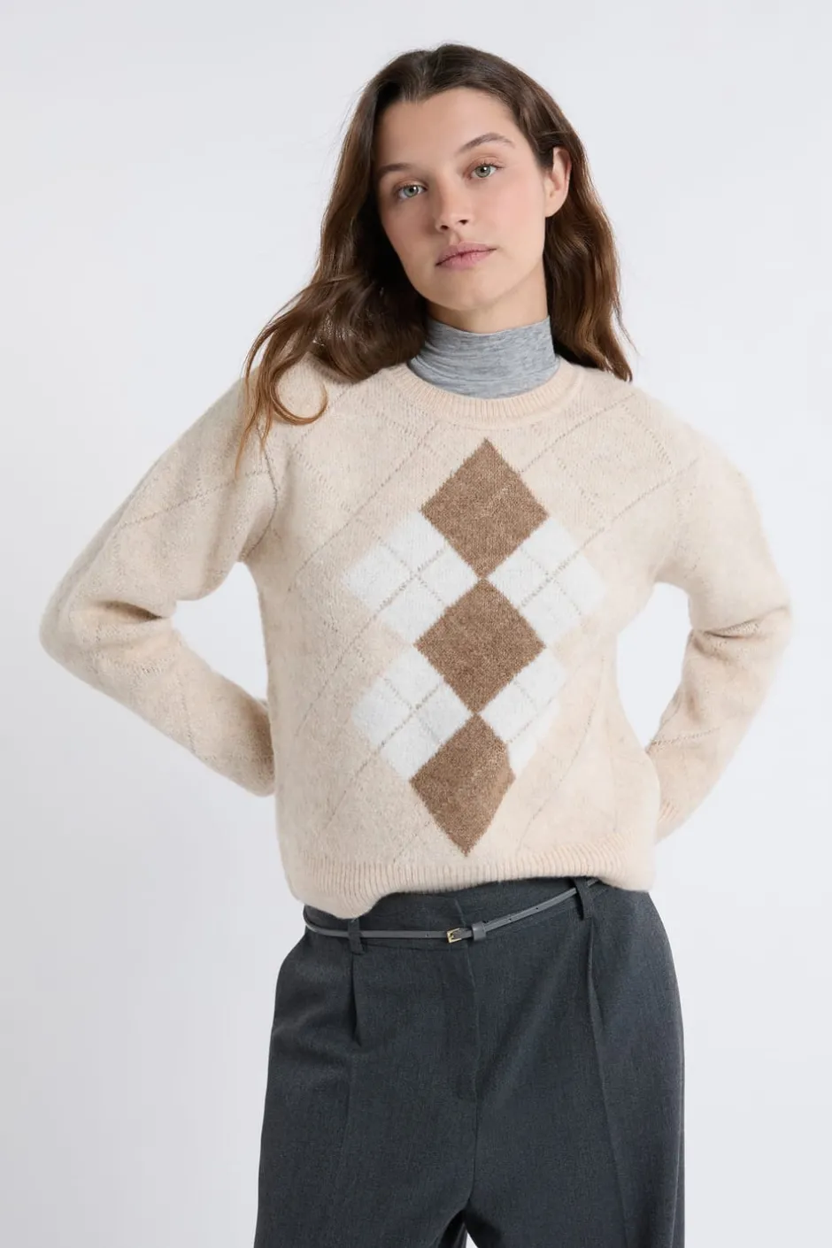 ETAM Fantasía|Cuello Redondo|Jersey de cuello redondo con estampado CRUDO