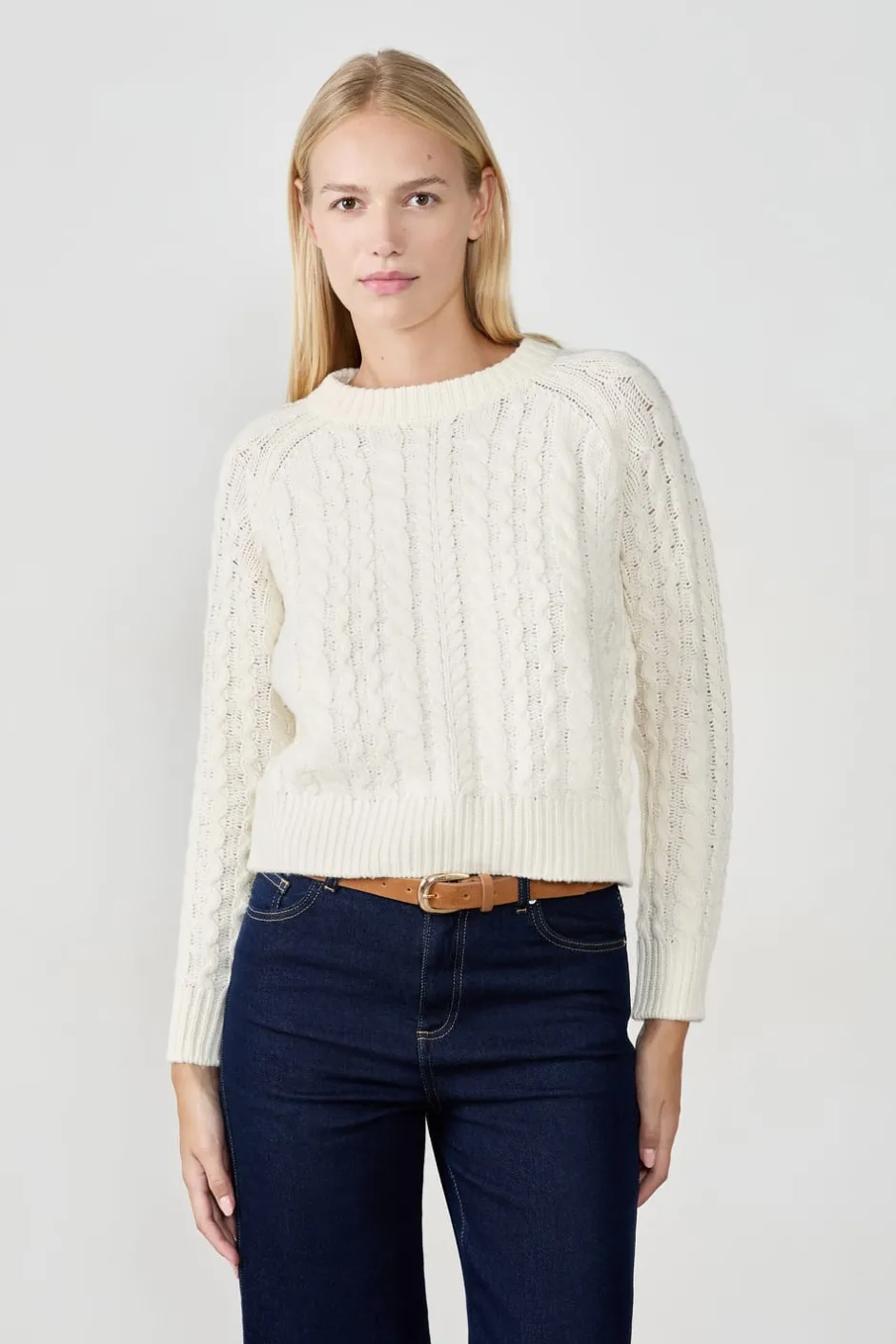 ETAM Cuello Redondo|Jerséis|Jersey de cuello redondo de punto grueso ECRU