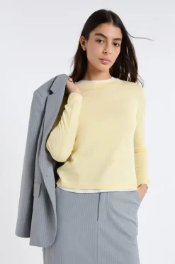 ETAM Cuello Redondo|Jerséis|Jersey de cuello redondo de lana AMARILLO PÁLIDO