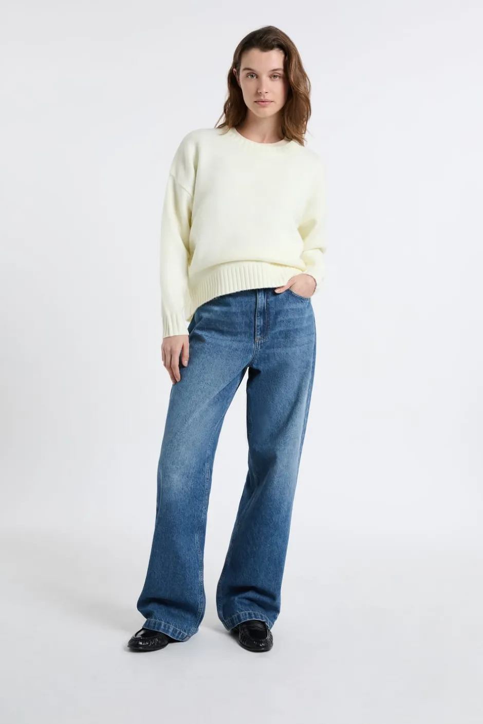 ETAM Cuello Redondo|Jerséis|Jersey oversize de manga larga lino