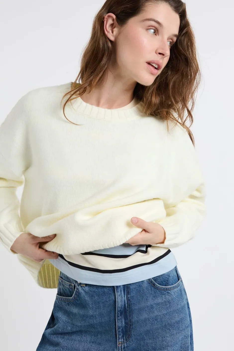 ETAM Cuello Redondo|Jerséis|Jersey oversize de manga larga lino