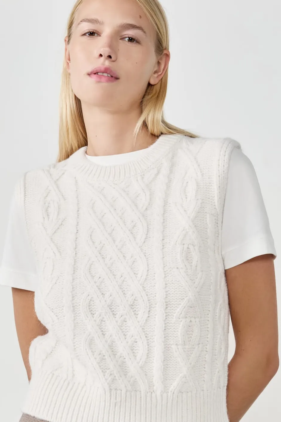 ETAM Sin Mangas|Cuello Redondo|Jersey sin mangas ECRU