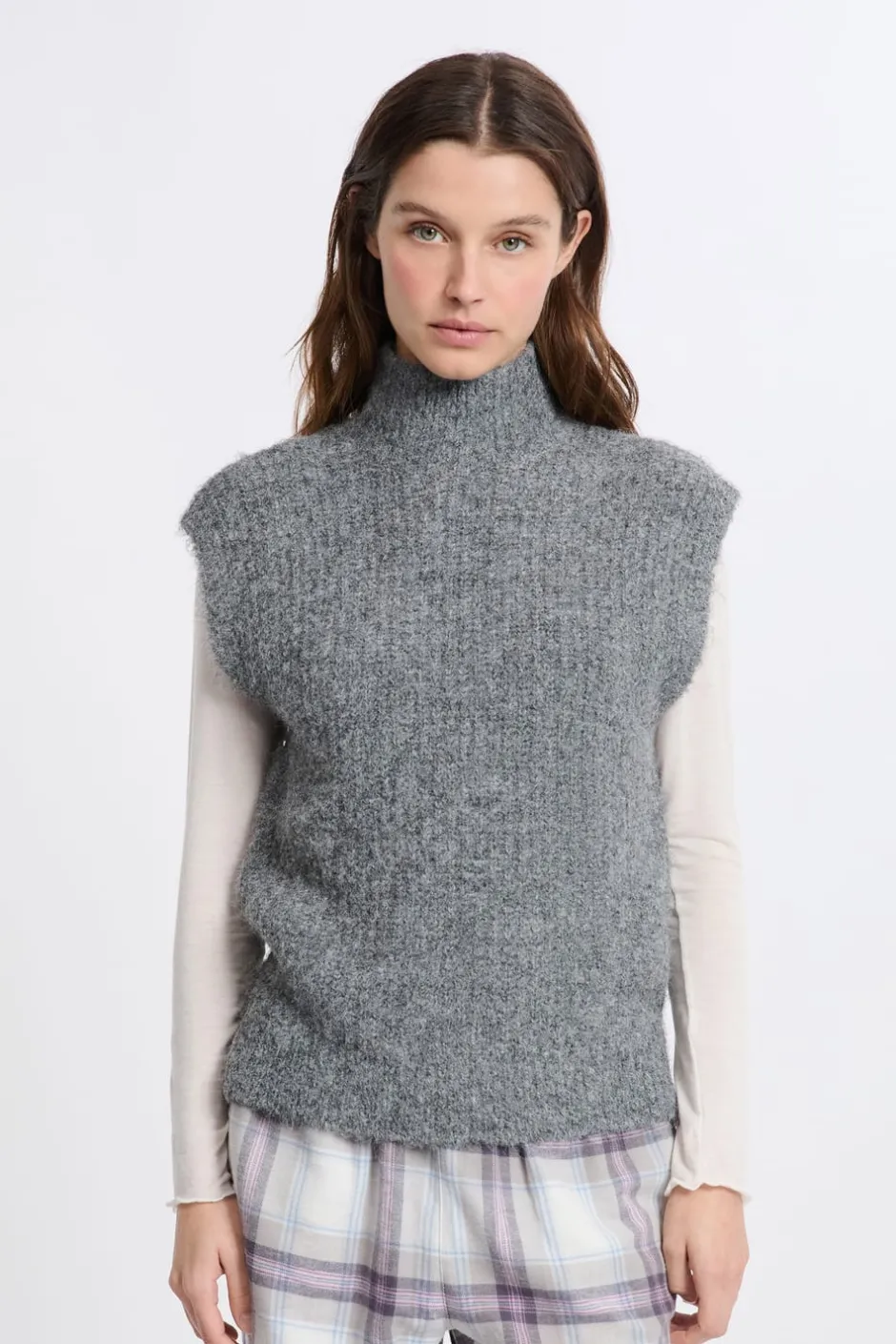 ETAM Los Pijamas Más Responsables|Ponchos, Sudaderas Y Chaquetas|Jersey sin mangas con cuello alto GRIS