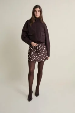 ETAM Faldas Estampadas|Faltas Cortas|Jupe courte satinée à pois MARRON