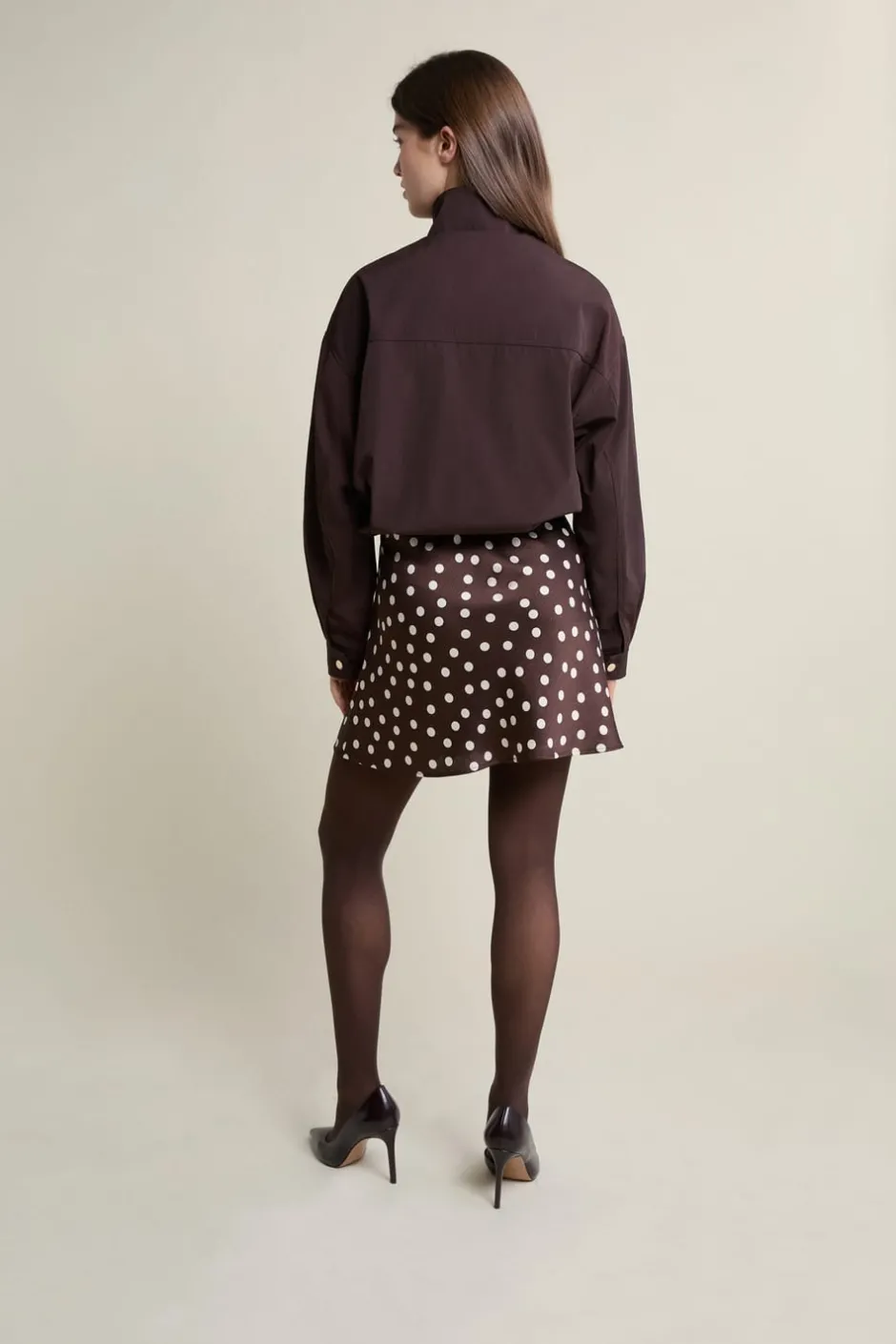 ETAM Faldas|Faltas Cortas|Jupe courte satinée à pois MARRON