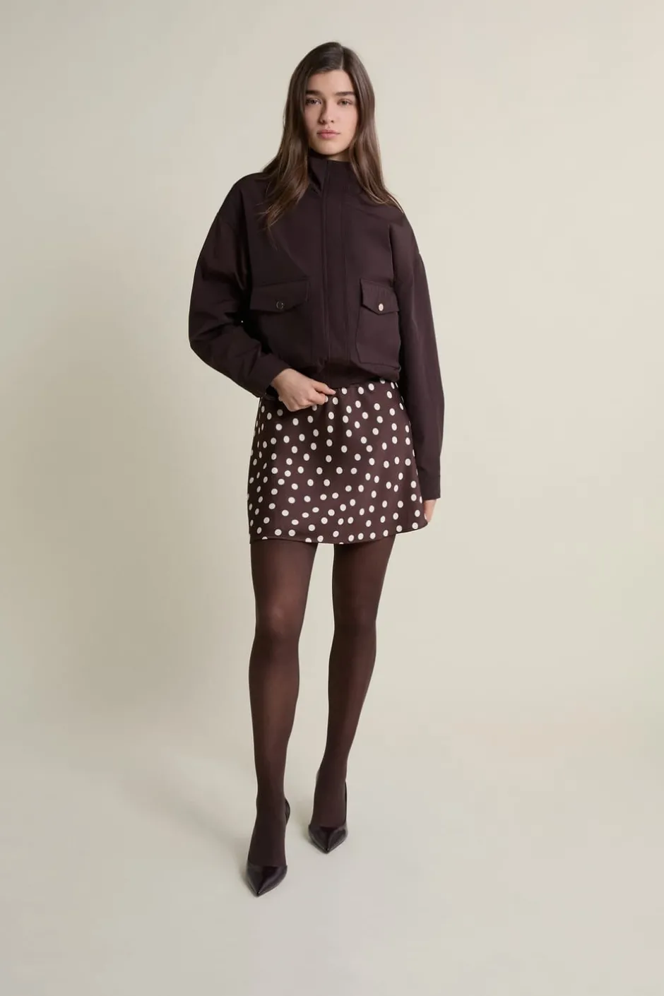 ETAM Faldas|Faltas Cortas|Jupe courte satinée à pois MARRON