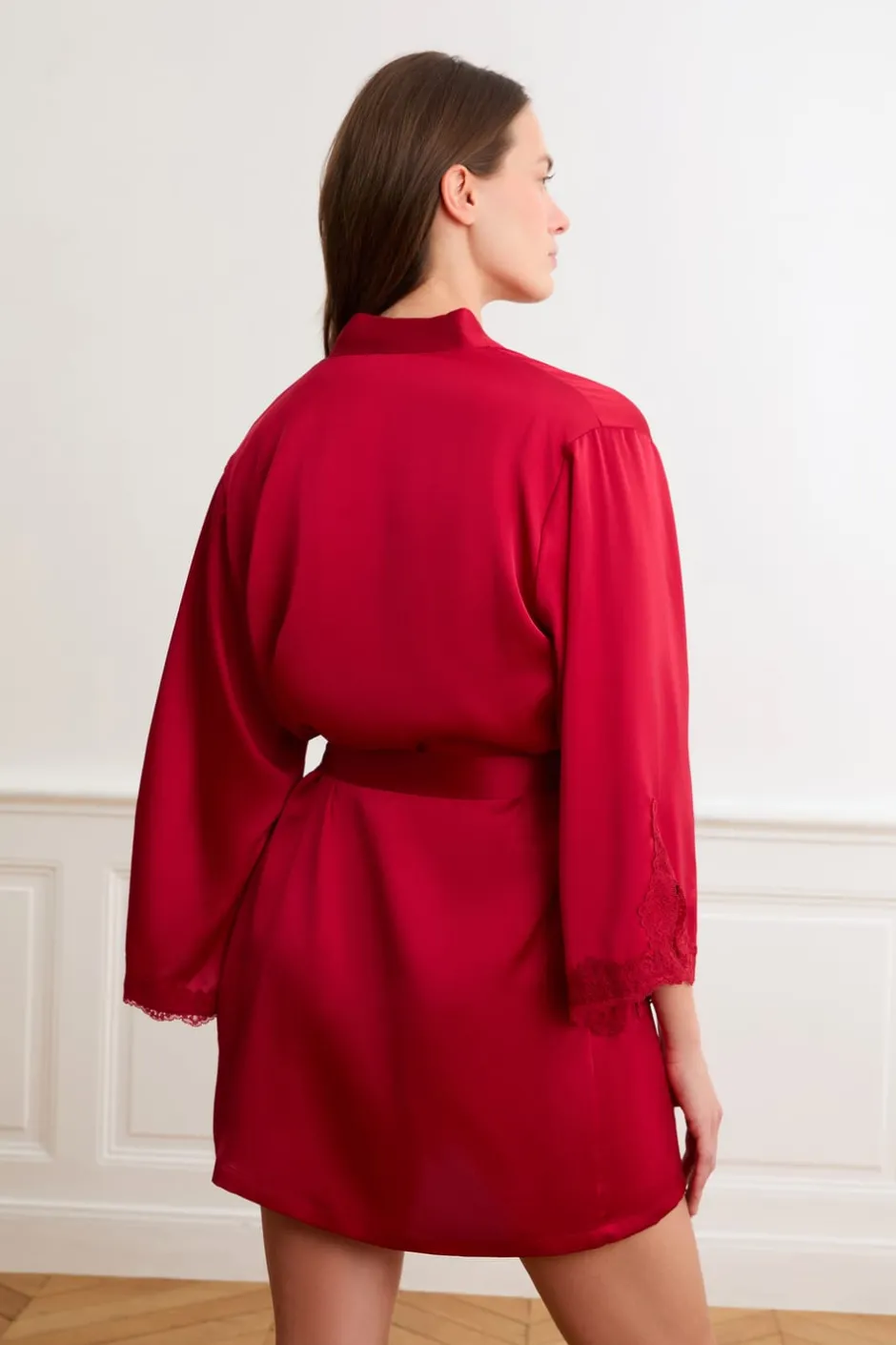 ETAM Los Pijamas Más Responsables|Pijamas Sexy|Kimono satinado ROJO