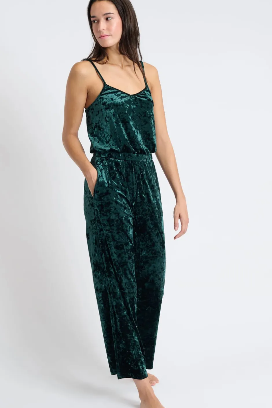 ETAM Monos|Los Pijamas Más Responsables|Mono de pijama de terciopelo VERDE OSCURO
