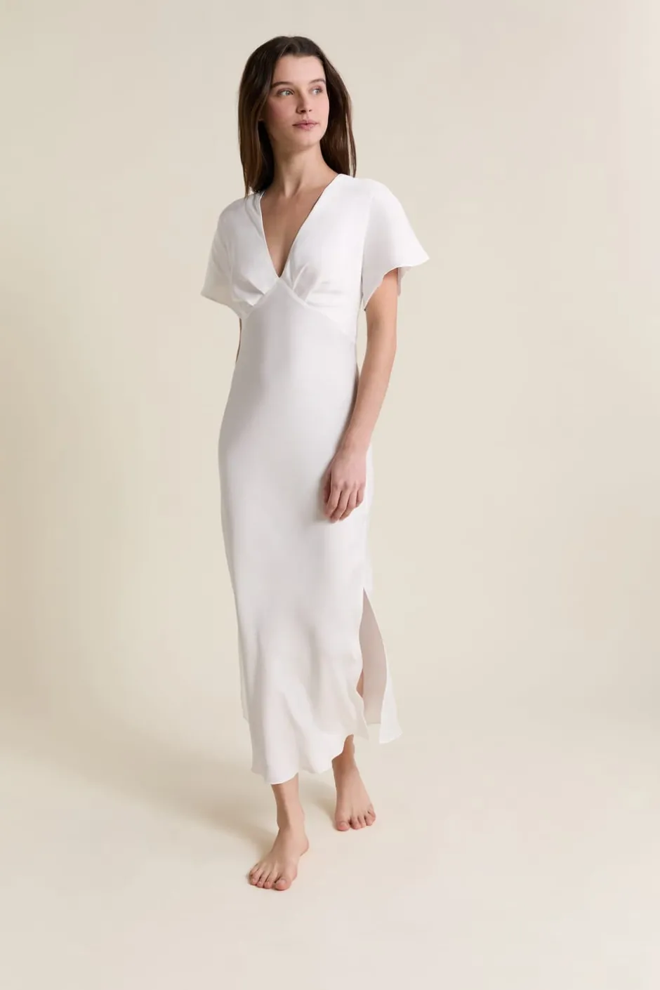 ETAM Los Pijamas Más Responsables|Pijamas Para Novias|Nuisette longue satinée BLANC