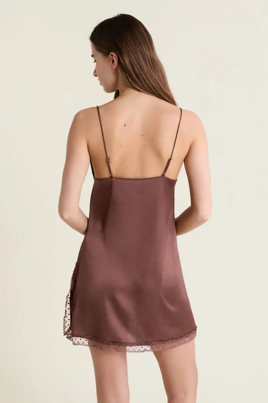 ETAM Los Pijamas Más Responsables|Camisones De Tirantes|Nuisette satinée CHOCOLAT