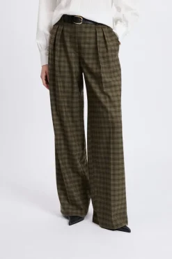ETAM Corte Ancho|Pantalones|Pantalón ancho a cuadros CAQUI
