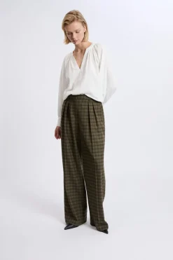 ETAM Corte Ancho|Pantalones|Pantalón ancho a cuadros CAQUI