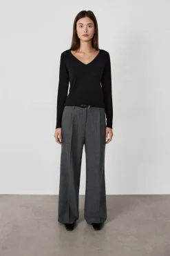 ETAM Corte Ancho|Pantalones|Pantalón ancho de rayas tenis GRIS