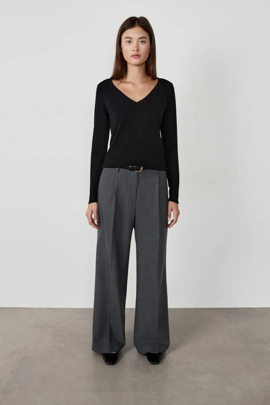 ETAM Corte Ancho|Pantalones|Pantalón ancho de rayas tenis GRIS