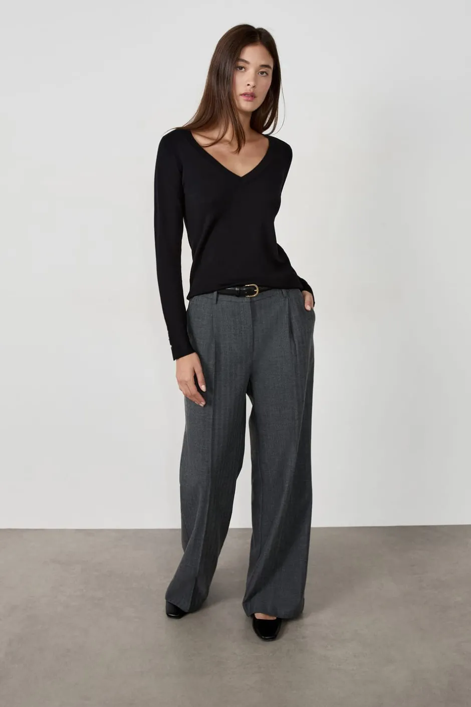 ETAM Corte Ancho|Pantalones|Pantalón ancho de rayas tenis GRIS
