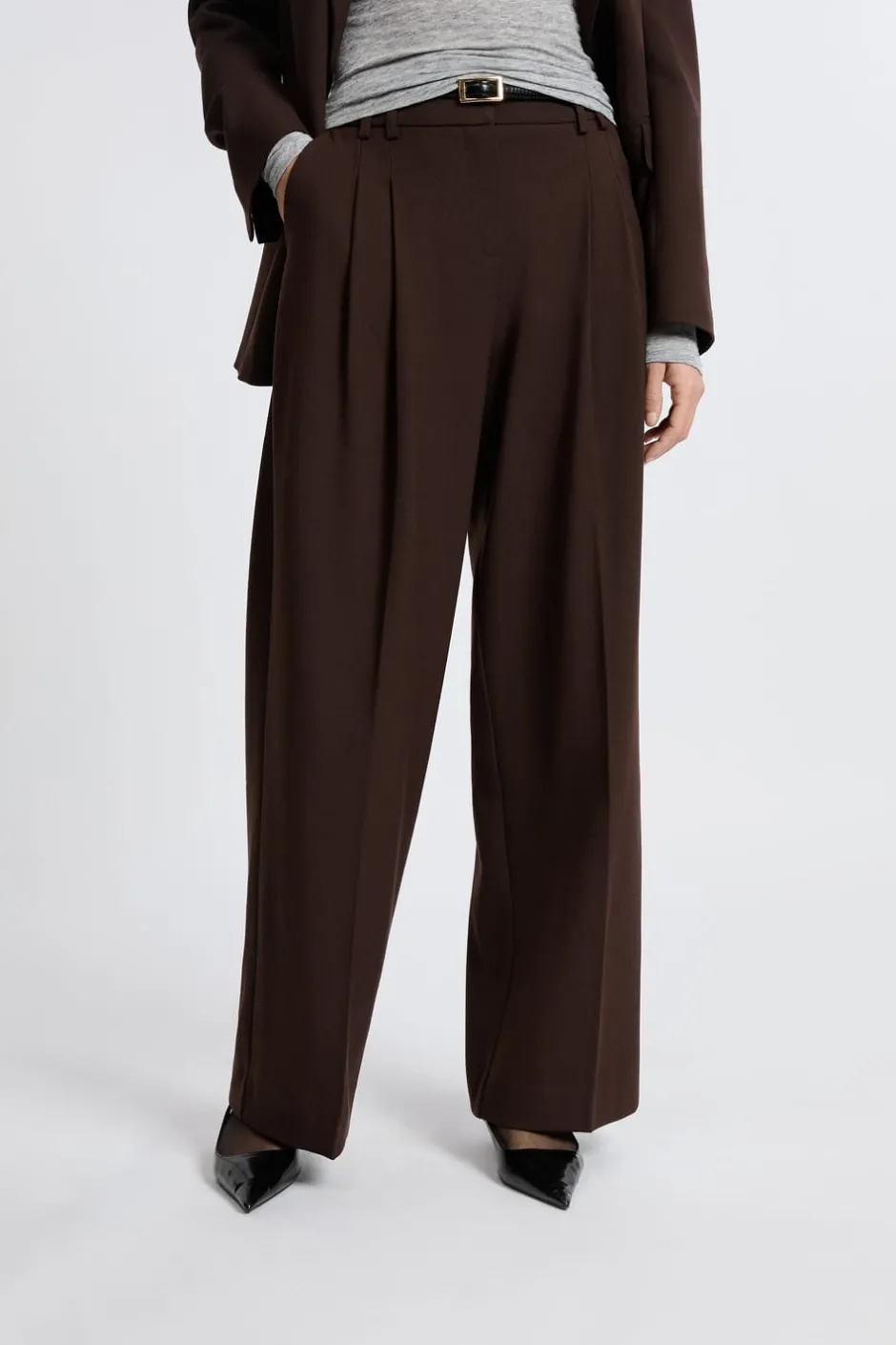 ETAM Corte Ancho|Pantalones|Pantalón ancho de sarga CHOCOLATE