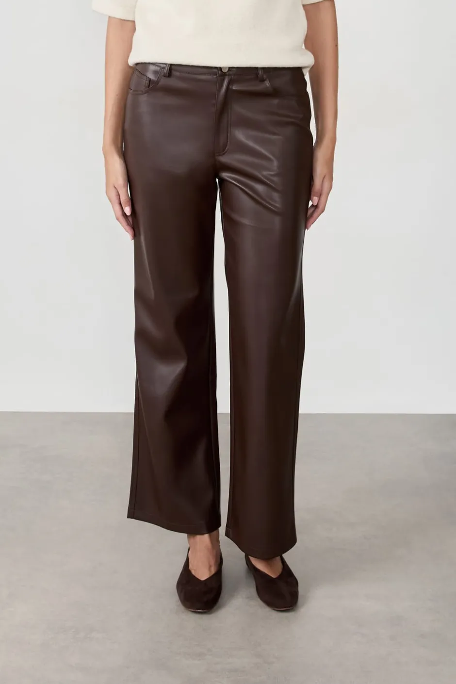 ETAM Corte Ancho|Pantalones|Pantalón anchos con efecto piel CHOCOLATE