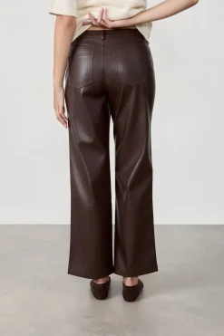 ETAM Corte Ancho|Pantalones|Pantalón anchos con efecto piel CHOCOLATE
