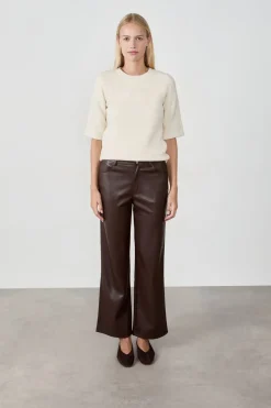 ETAM Corte Ancho|Pantalones|Pantalón anchos con efecto piel CHOCOLATE
