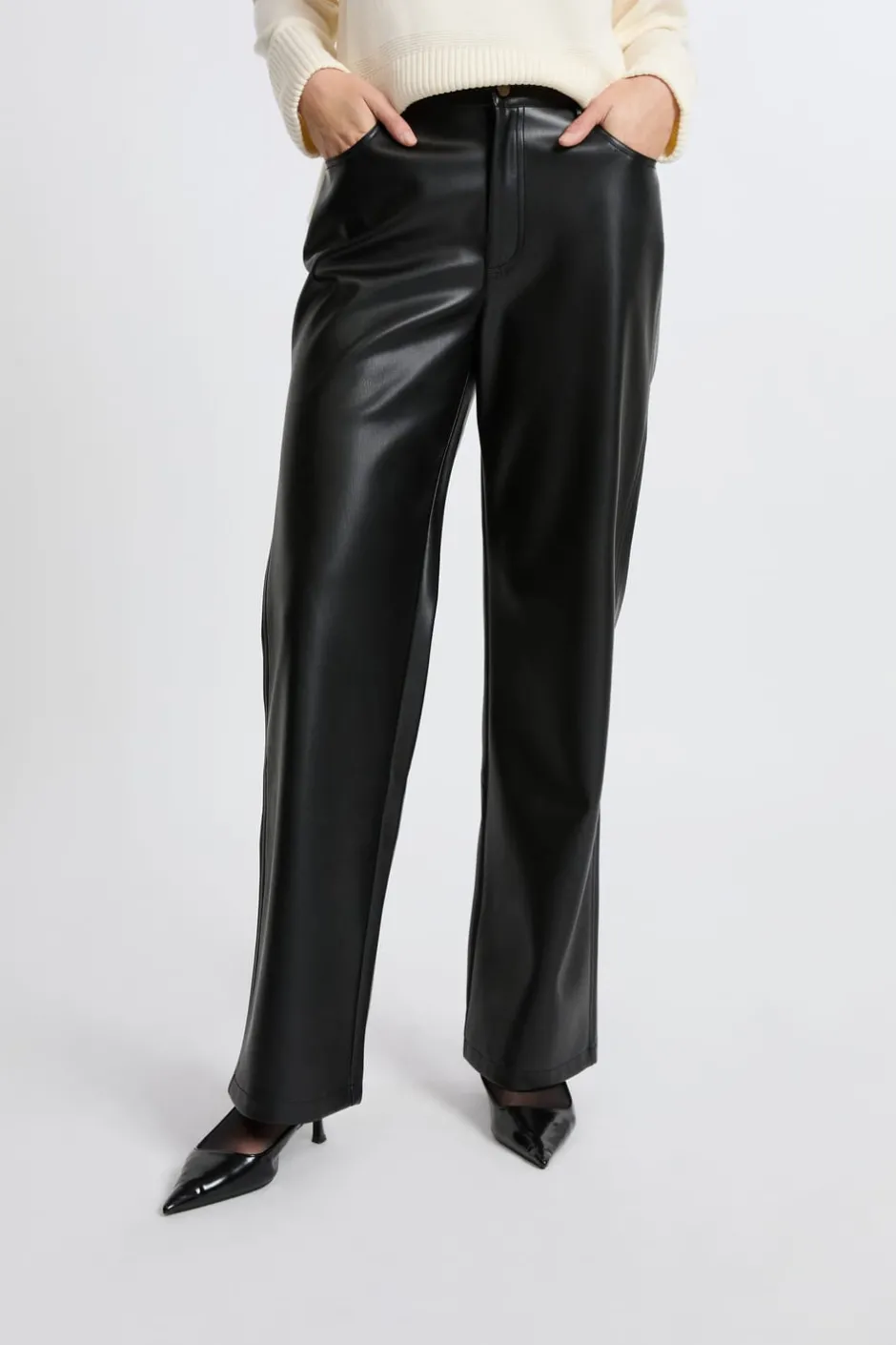 ETAM Corte Ancho|Pantalones|Pantalón anchos con efecto piel NEGRO