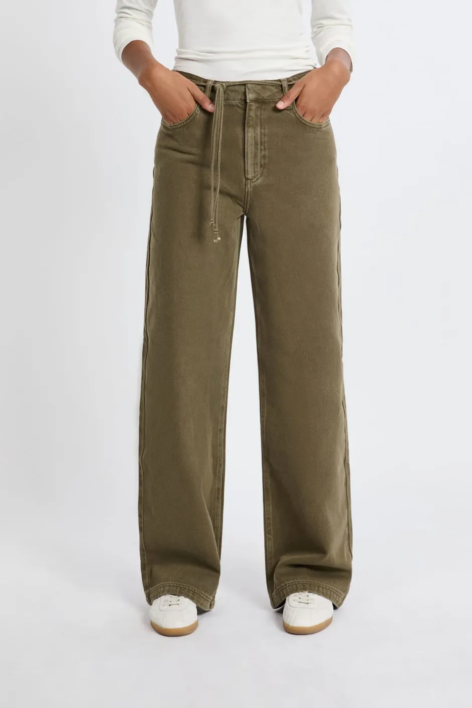 ETAM Jeans|Corte Ancho|Pantalón con cordón de algodón CAQUI