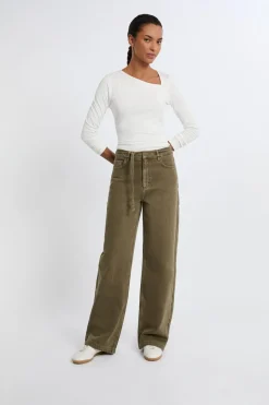 ETAM Jeans|Corte Ancho|Pantalón con cordón de algodón CAQUI