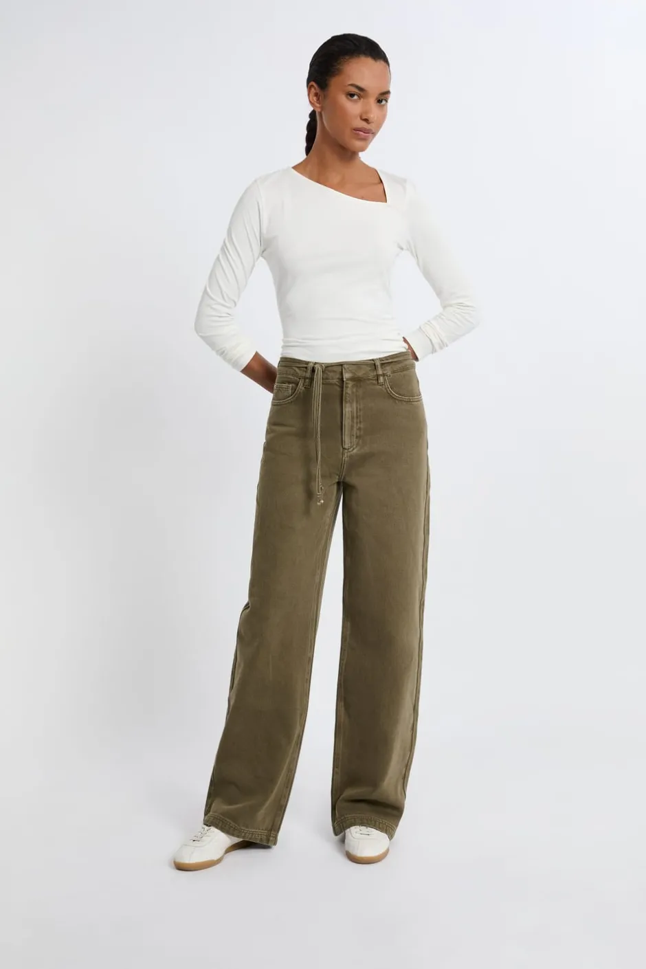 ETAM Jeans|Corte Ancho|Pantalón con cordón de algodón CAQUI