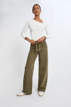 ETAM Jeans|Corte Ancho|Pantalón con cordón de algodón CAQUI