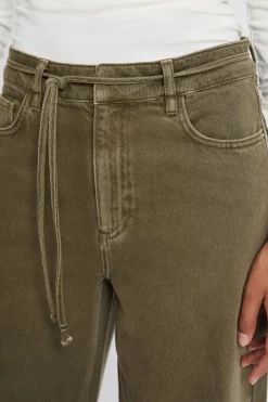 ETAM Jeans|Corte Ancho|Pantalón con cordón de algodón CAQUI